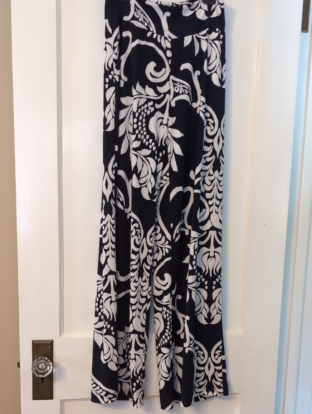Clara Sun Woo Navy & White Wide-Leg Printed Palazzo Pants